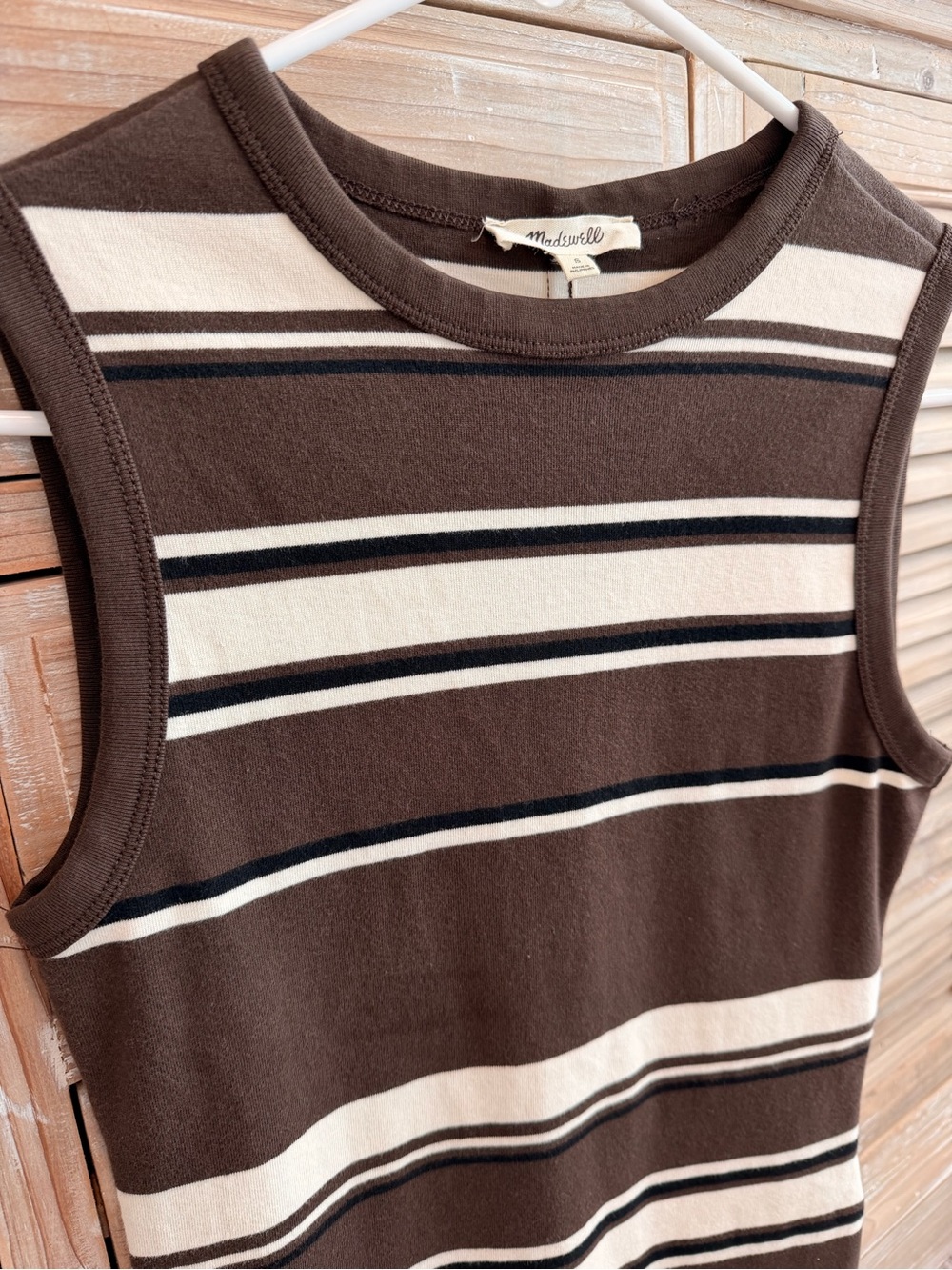 Madewell ‘90’s Shell Tank Brown Cream Black Stripes Tank (Size Small) - Picture 5 of 12